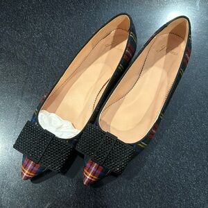 J. Crew tartan crystal bow flats 8.5